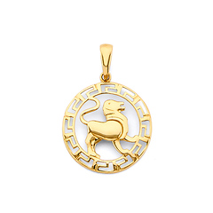Greek Key Circle Zodiac Pendant in 14K Yellow Gold - Leo