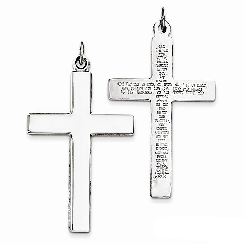 Reversible Lord's Prayer Engraved Large Cross Pendant in Sterling Silver Slide 0