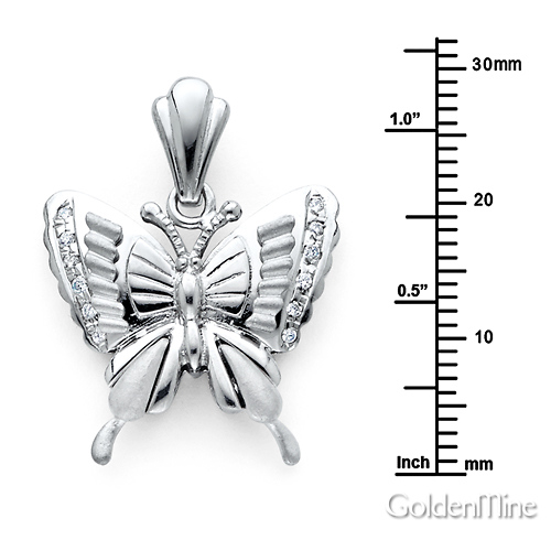Butterfly Pendant with Round CZ Accents in Sterling Silver (Rhodium) - Small Slide 1
