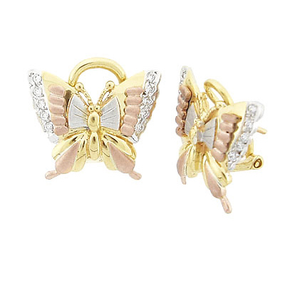 14K Tri Color Gold Butterfly Stud Earrings 5.9g Slide 0