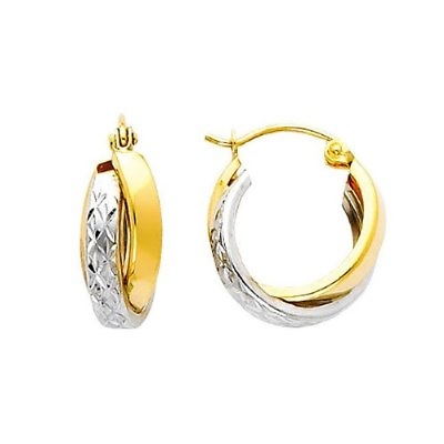 14K Two-Tone Gold Double Elegant Hoop Earrings - 7mm x 0.4 Slide 0