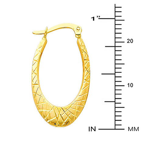 Crisscross Diamond-Cut Smooth Medium Oval Hoop Earrings - 14K Yellow Gold Slide 1