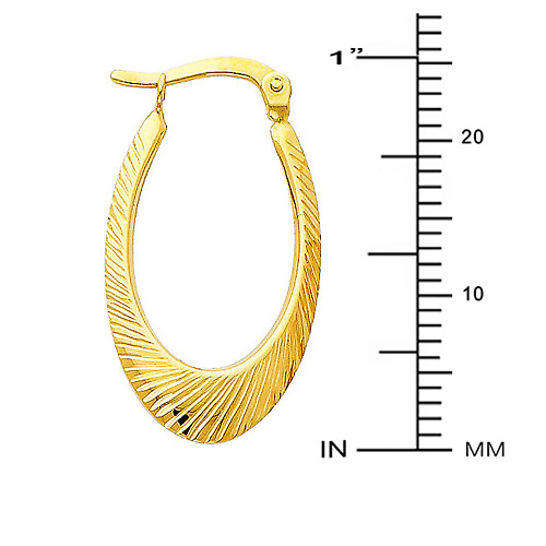 Diamond-Cut Smooth Medium Oval Hoop Earrings -  14K Yellow Gold Slide 1