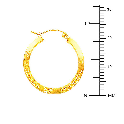 Diamond-Cut Flat Satin Small Hoop Earrings - 14K Yellow Gold 0.8 inch Slide 1