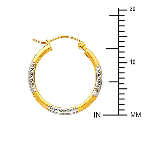 Crisscross Diamond-Cut Small Hoop Earrings - 14K Two-Tone Gold 2mm x 0.8 inch Slide 1