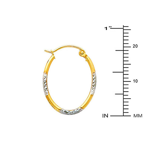 Crisscross Diamond-Cut Small Oval Hoop Earrings - 14K Two-Tone Gold Slide 1
