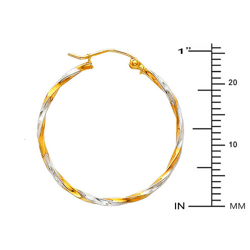 Twisted Tube Hoop Earrings - 14K Two- Tone Gold 1.5mm x 1 inch Slide 1