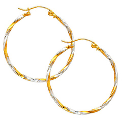 Twisted Tube Hoop Earrings - 14K Two- Tone Gold 1.5mm x 1 inch