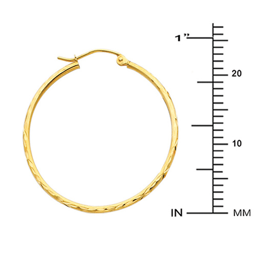 Diamond-Cut Hinged Medium Hoop Earrings - 14K Yellow Gold 2mm x 1 inch Slide 1