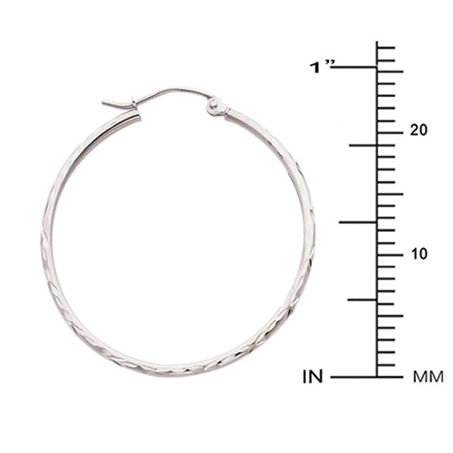 Diamond-Cut Hinge Medium Hoop Earrings - 14K White Gold 2mm x 1 inch Slide 1
