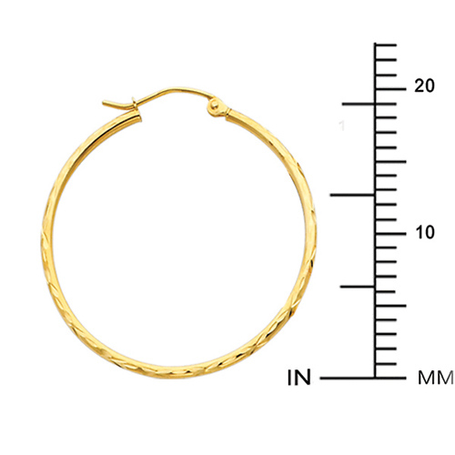 Diamond-Cut Satin Hinge Small Hoop Earrings - 14K Yellow Gold 2mm x 0.8 inch Slide 1