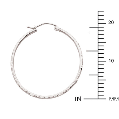 Diamond-Cut Hinge Small Hoop Earrings - 14K White Gold 2mm x 0.8 inch Slide 1