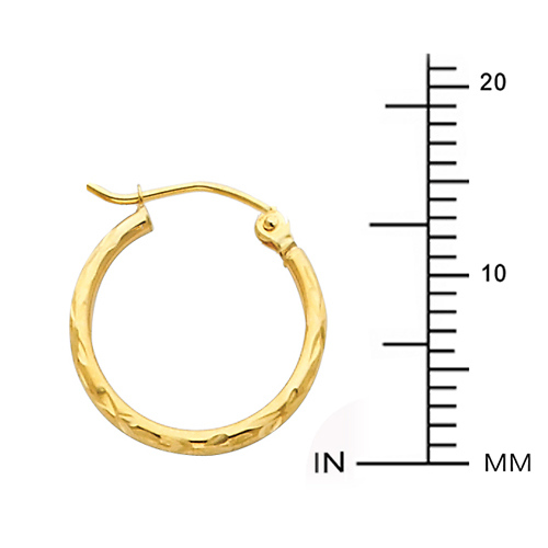 Diamond-Cut Hinge Small Hoop Earrings - 14K Yellow Gold 2mm x 0.6 inch Slide 1