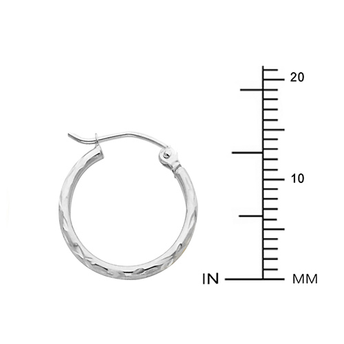 Diamond-Cut Hinge Petite Hoop Earrings - 14K White Gold 2mm x 0.6 inch Slide 1