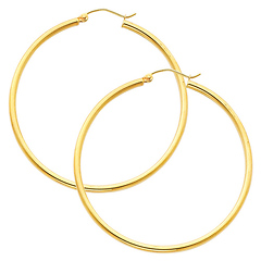 Polished Hinge Extra Large Hoop Earrings - 14K Yellow Gold 2mm x 2.6 inch