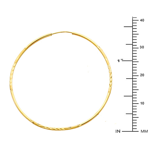 Diamond-Cut Satin Endless Medium Hoop Earrings - 14K Yellow Gold 1.5mm x 1.5 inch Slide 1