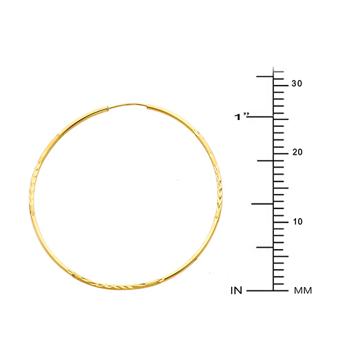 Diamond-Cut Satin Endless Medium Hoop Earrings - 14K Yellow Gold 1.5mm x 1.1 inches Slide 1