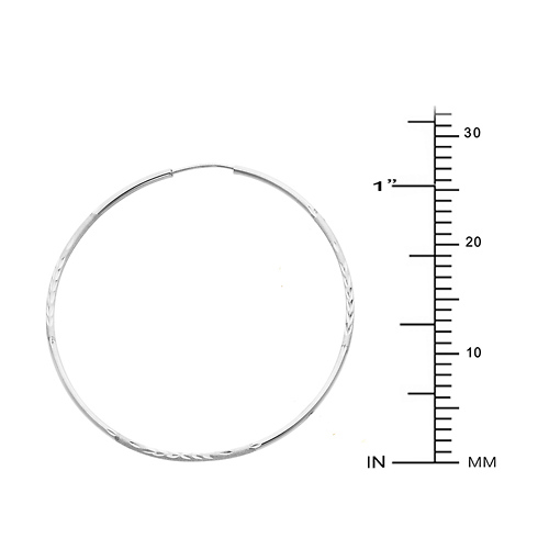 Diamond-Cut Satin Endless Medium Hoop Earrings - 14K White Gold 1.5mm x 1.1 inches Slide 1