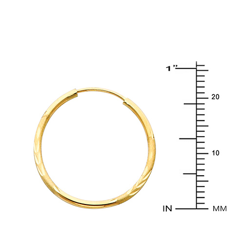 Diamond-Cut Satin Endless Small Hoop Earrings - 14K Yellow Gold 1.5mm or 0.9 inch Slide 1