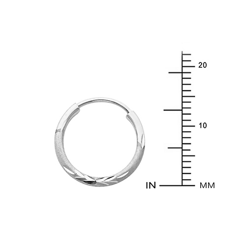 Diamond-Cut Satin Endless Petite Hoop Earrings - 14K White Gold 1.5mm x 0.6 inch Slide 1