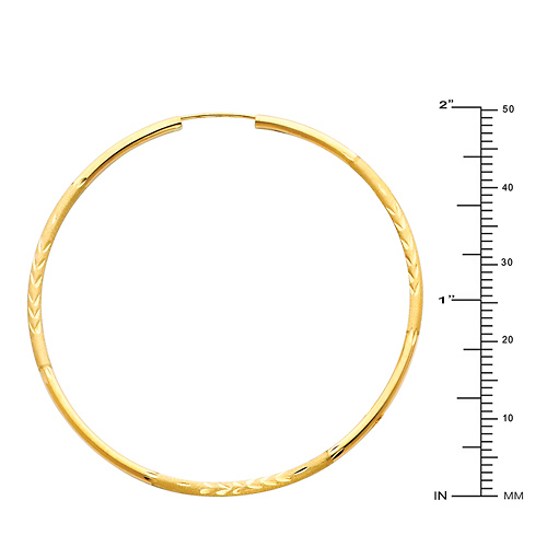 Diamond-Cut Satin Endless Large Hoop Earrings - 14K Yellow Gold 2mm x 2 inch Slide 1