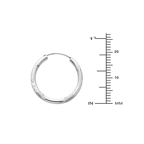Diamond-Cut Satin Endless Small Hoop Earrings - 14K White Gold 2mm or 0.8 inch Slide 1