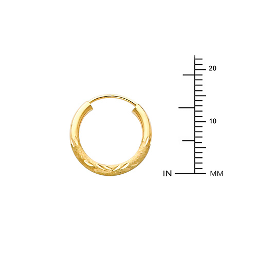 Diamond-Cut Satin Endless Mini Hoop Earrings - 14K Yellow Gold 2mm x 0.6 inch Slide 1