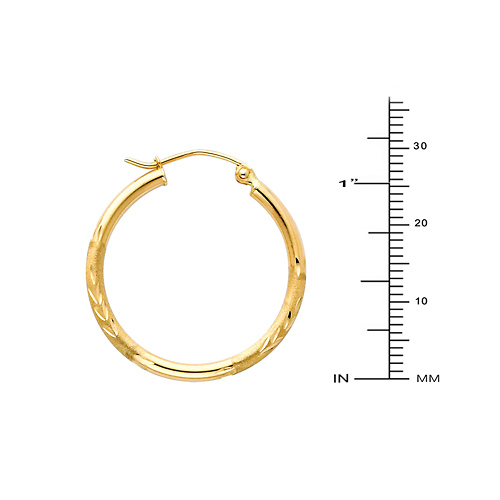 Diamond-Cut Satin Hinge Medium Hoop Earrings - 14K Yellow Gold 2mm x 1.2 inch Slide 1
