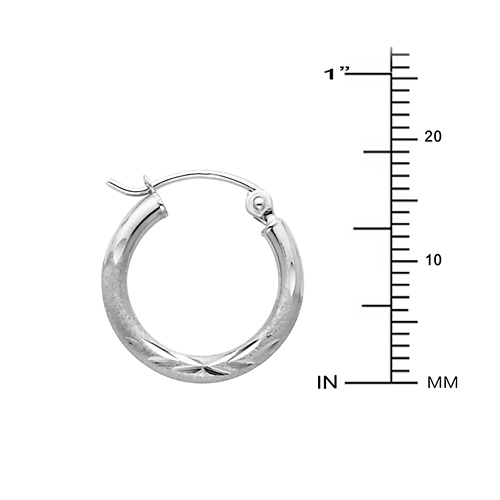 Diamond-Cut Satin Hinge Small Hoop Earrings - 14K White Gold 2mm x 0.7 inch Slide 1