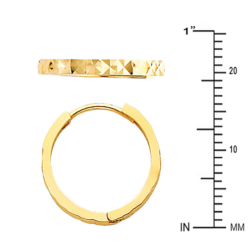 Faceted 14K Yellow Gold Huggie Earrings 2mm x 15mm Slide 1