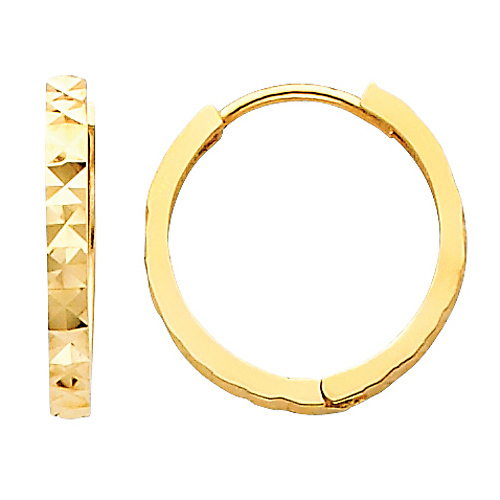 Faceted 14K Yellow Gold Huggie Earrings 2mm x 15mm Slide 0