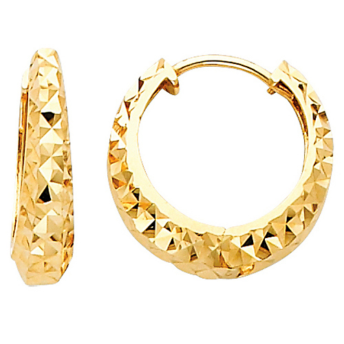 Faceted Round 14K Yellow Gold Huggie Earrings 3mm x 15mm Slide 0