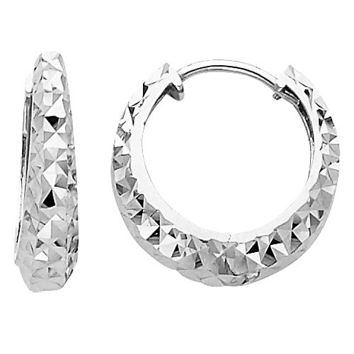 Faceted 14K White Gold Huggie Earrings 3mm x 15mm Slide 0