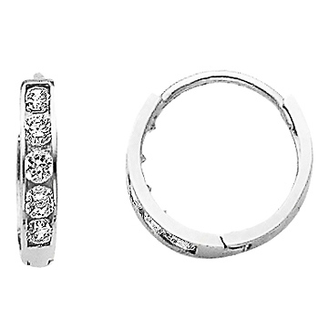 5 Stone 14K White Gold CZ Huggie Earrings 2mm x 10mm Slide 0