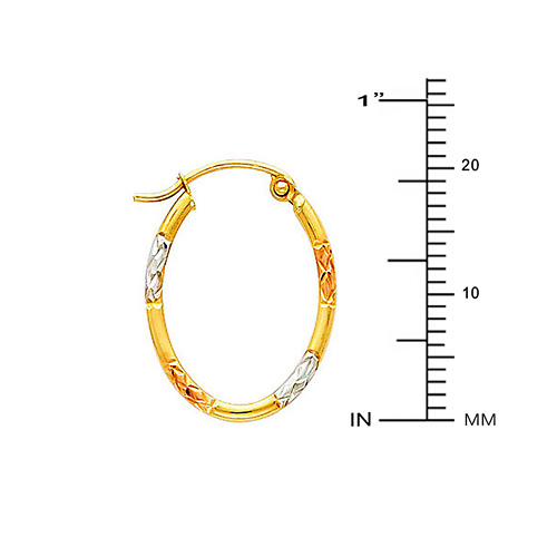 Crisscross Diamond-Cut Small Oval Hoop Earrings - 14K Tricolor Gold Slide 1