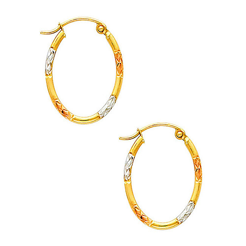 Crisscross Diamond-Cut Small Oval Hoop Earrings - 14K Tricolor Gold Slide 0