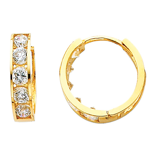 5-Stone 14K Yellow Gold CZ Huggie Earrings 4mm x 15mm Slide 0