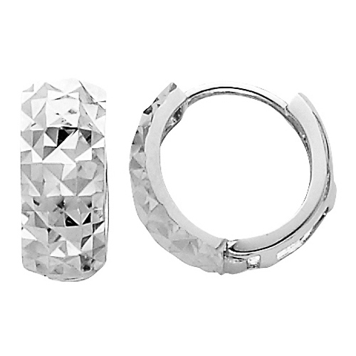 Tiny Faceted 14K White Gold Huggie Earrings 5mm x 7mm Slide 0