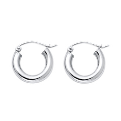 Petite High Polished Thick Hoop Earrings - 14K White Gold 3mm x 0.5 inch