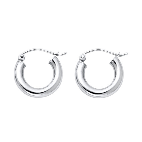 Petite High Polished Thick Hoop Earrings - 14K White Gold 3mm x 0.5 inch Slide 0