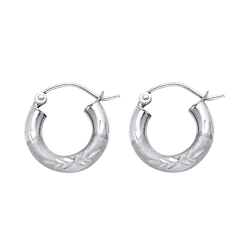 Petite High Polished & Satin Hoop Earrings - 14K White Gold 3mm x 0.5 inch Slide 0