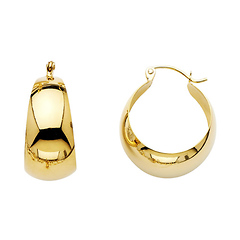 Small High Polished Bangle Hoop Earrings - 14K Yellow Gold 10mm x 0.7 inch