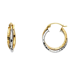 Petite Hammered Double Hoop Earrings - 14K Two-Tone Gold 3mm x 0.5 inch