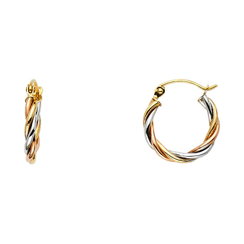 Petite Twisted Hoop Earrings - 14K Tricolor Gold 14mm or 0.5 inch Slide 0