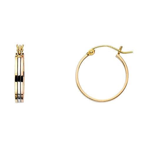 Small Stacked Triple Hoop Earrings - 14K Tricolor Gold 17mm or 0.6 inch Slide 0