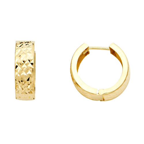 14K Yellow Gold Petite Thick Faceted Huggie Hoop Earrings Slide 0