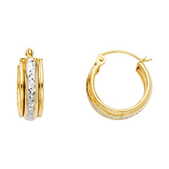 Petite White Faceted Hoop Earrings - 14K Two-Tone Gold 6mm x 0.5 inch