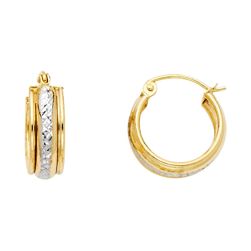 Petite White Faceted Hoop Earrings - 14K Two-Tone Gold 6mm x 0.5 inch Slide 0