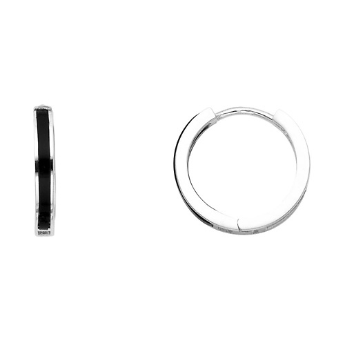 14K White Gold Petite Onyx Huggie Hoop Earrings Slide 0