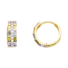 14K Yellow Gold Pastel Multicolor CZ Huggie Hoop Earrings